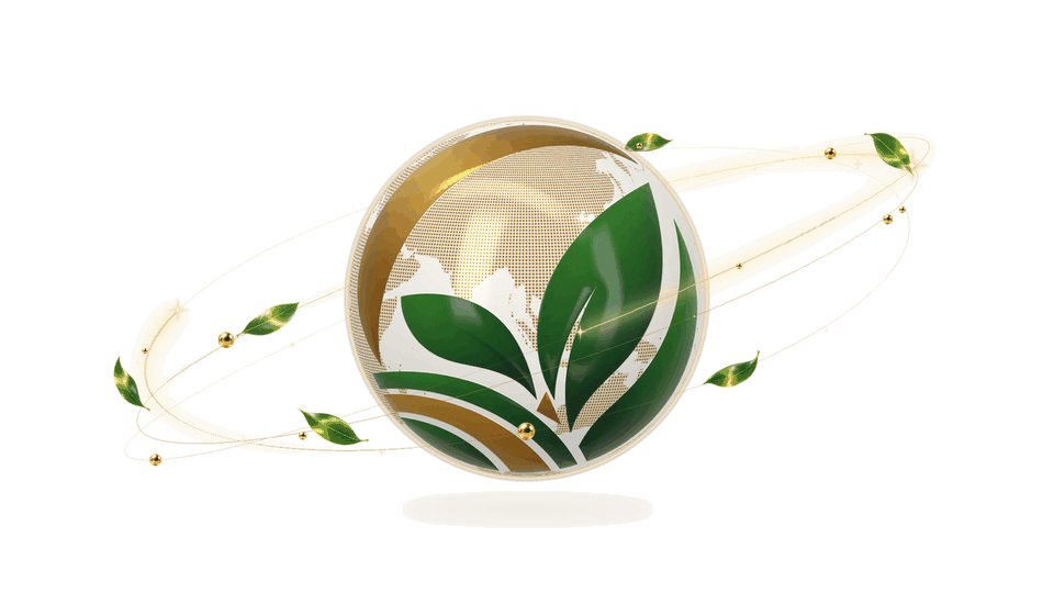 Rotating NOVA globe with leaves and a golden orbit moving in the opposite direction.
